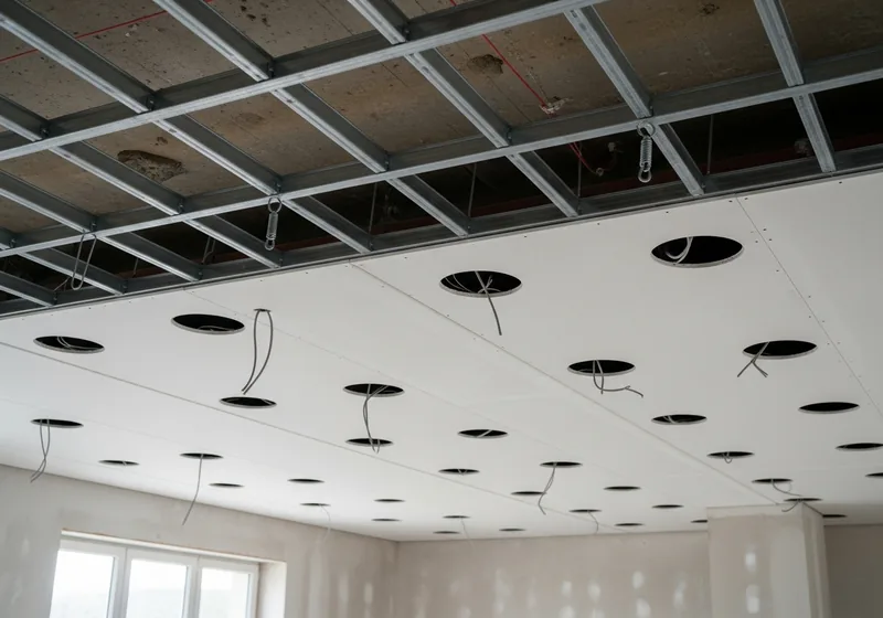 Faux plafond en plaque de plâtre avec spots encastrés posé à Amiens
