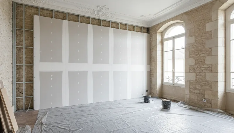 Appartement ancien de Compiègne aux murs de pierre doublés et habillés en placo prêt à peindre
