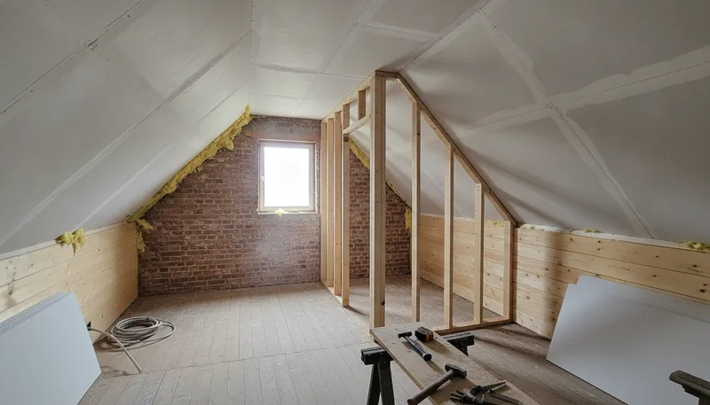 Combles d'une maison de cité de Lens isolés et habillés en placo pour créer deux chambres